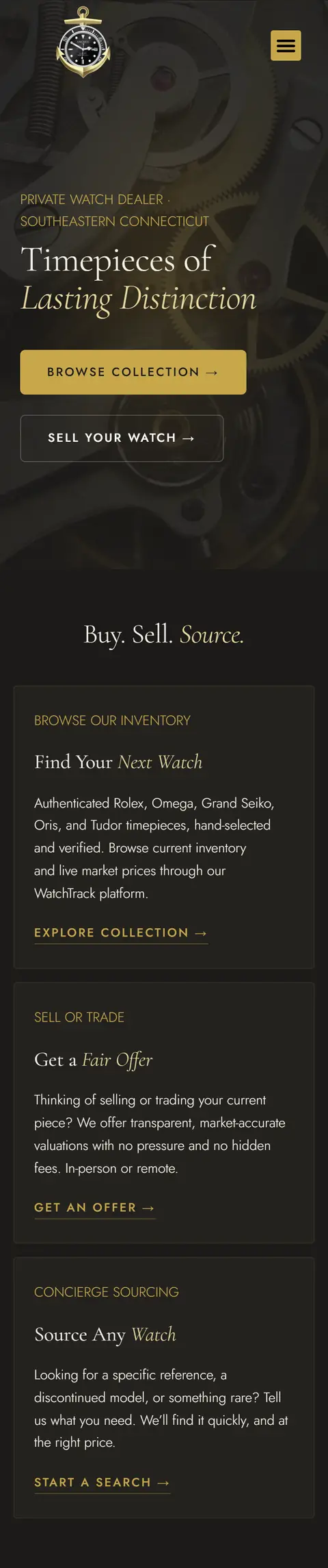 Anchor Luxury Watch Co. on a phone, full page