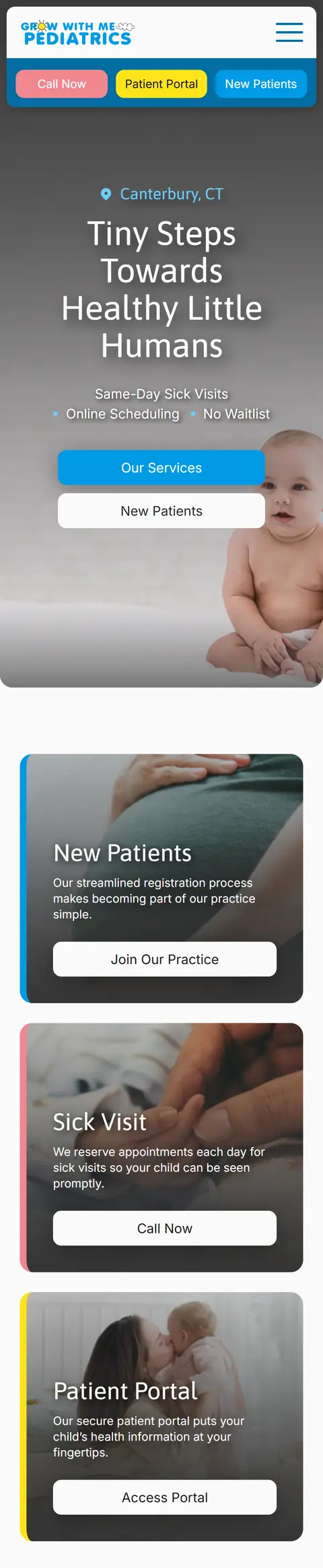 Grow With Me Pediatrics on a phone, full page