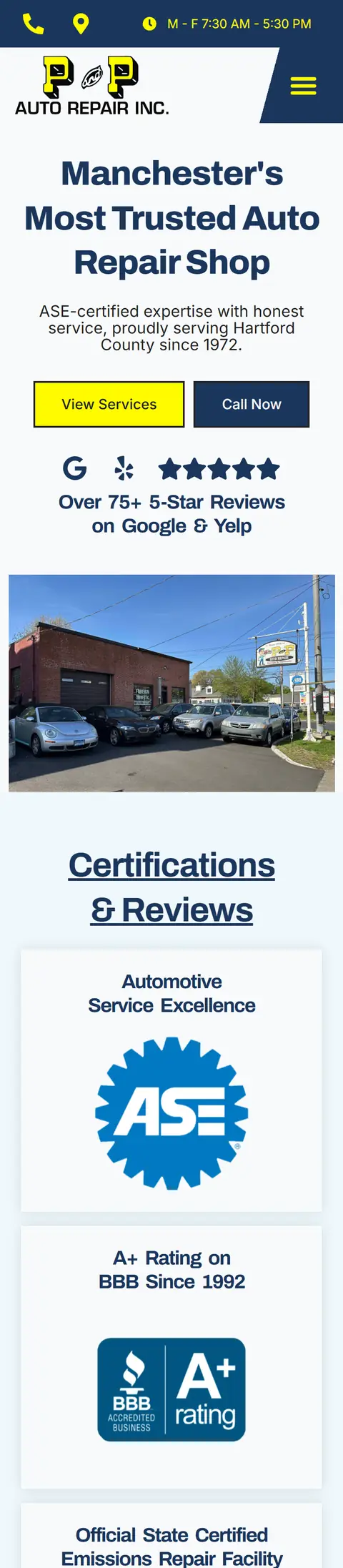 P&P Auto Repair on a phone, full page