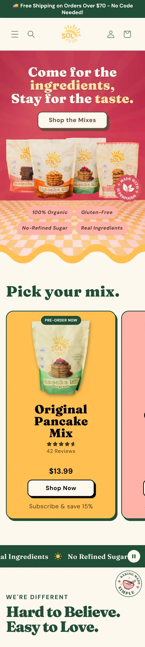 Sol Food on a phone, full page