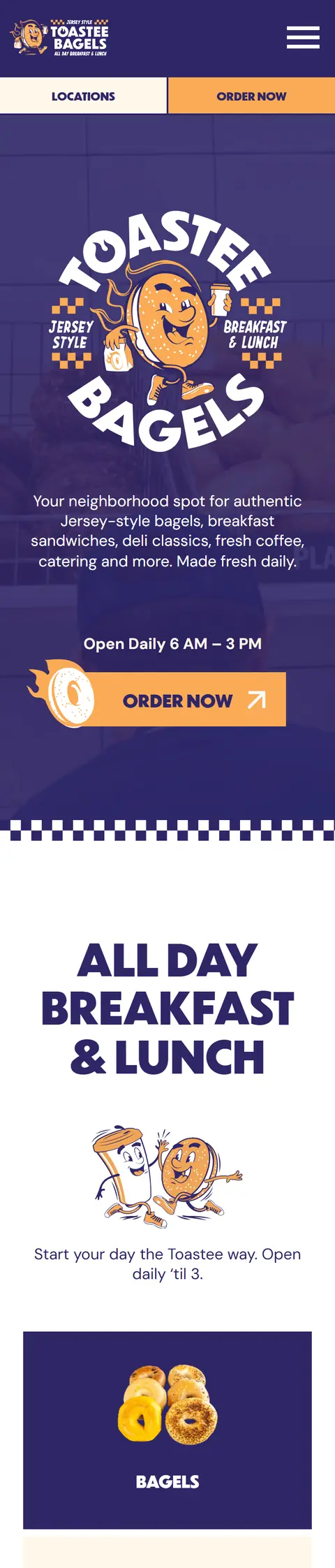 Toastee Bagels on a phone, full page